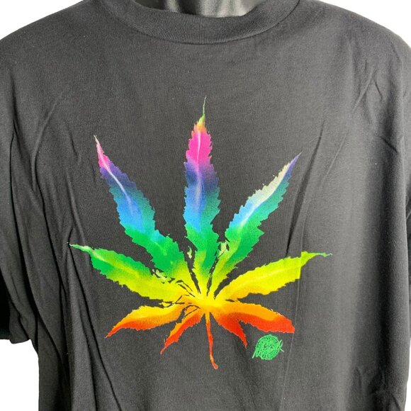 Psychedelic Rainbow Leaf T Shirt XL Black Crewneck Cannabis Weed Short Sleeves - Picture 2 of 6